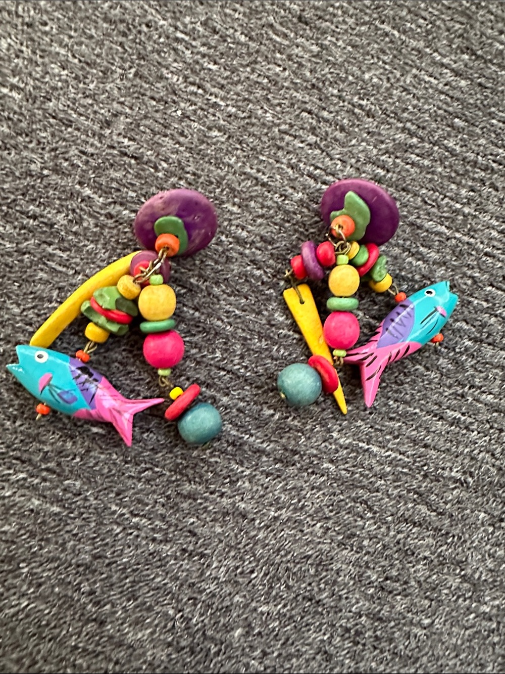 Colorful Fish Bead Drop Earrings - Multicolor vintage 90s